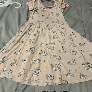 Posh Peanut Swan Print Kids Dress - Tan